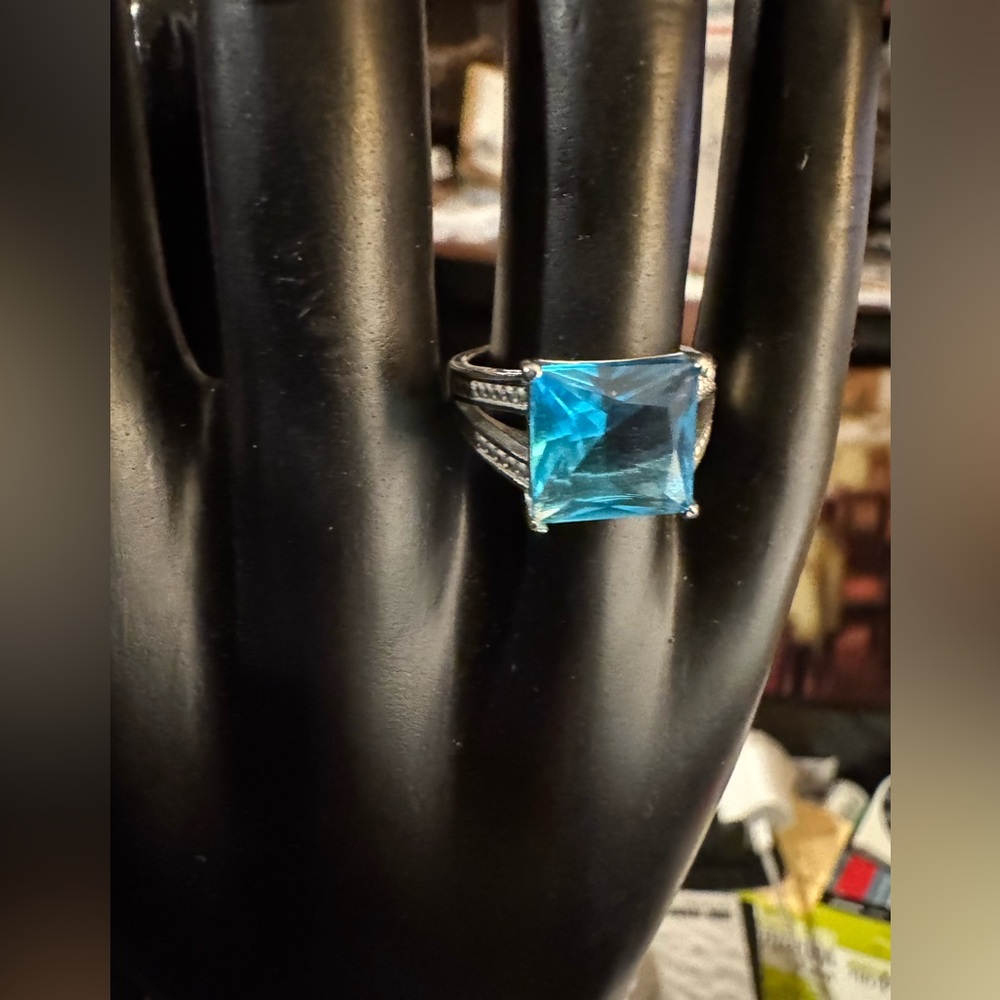 Stainless Steel Blue Topaz Ring Sz 6-1/4” New Gift Ring